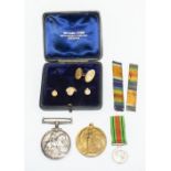 WW1 pair to 60011 A. SJT. E. J. WINTER. CHES. R, miniature Defence medal and two medal bars (5)