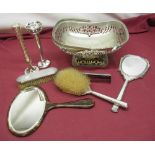 Mid C20th hallmarked Sterling silver art deco style four piece dressing table set by W J Myatt & Co,