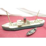 1950's/1960's child's pull along model of a cargo freighter, L47cm, copper and brass model of a