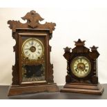 Retailed by Fattorini & Sons' patent Automatic Alarm early C20th mahogany cased mantel clock, carved