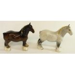Beswick model of a Shire Mare 818 in gloss brown, another Shire Mare in gloss grey