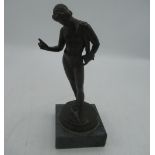 Grand Tour style bronze model of a Greek, standing on circular base and green marble plinth, H17cm