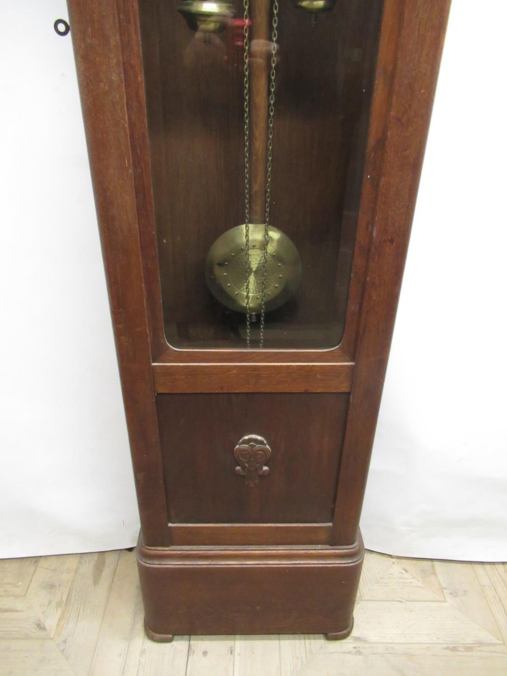 1930's Villinger Hausuhrenfabrik oak long cased clock, full length door enclosing silvered Arts - Image 2 of 5