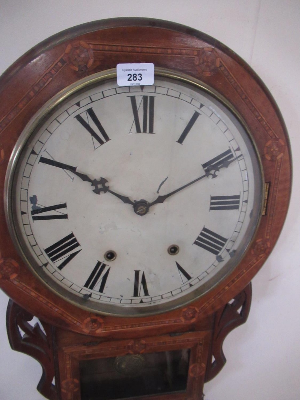 Jerome & Co. superior 8 day Anglo-American clocks, late C19th/early C20th inlaid walnut drop dial - Image 2 of 4