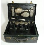 Edw.VII Mappin and Webb fitted leather travelling vanity case with hallmarked silver and glass jars,