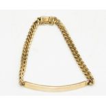 9ct yellow gold flat curb chain identity bracelet, stamped 9k, L18.5cm, 15.4g