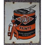 An enameled steel plate advertising sign for Ojaco Paints, Oliver Johnson & Co, Providence, RI.