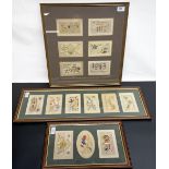 Six WWI silk greeting cards framed as one, W42cm H44cm, another set of six WWI silk greeting and