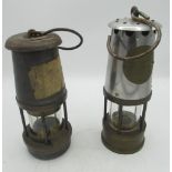 Eccles The Protector Type 1A brass and alloy miners safety lamp H24cm and a Wolf Type FS brass and