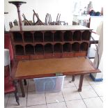 Victorian and later Campaign style secretaire, fall front with fitted interior on stand with