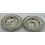 Pair of hallmarked Sterling silver dishes by JHO, London, 1973 with inscription "Diana Fordham