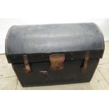 C19th A.E. Rickards leather bound dome top trunk, leather straps and handles, W76cm D50cm H57cm