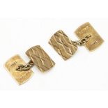 9ct yellow gold cufflinks with engine turned detail, stamped 375, 5.2g