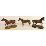 Beswick Spirit of Fire, Spirit of the Wind and another matte brown stallion figurine