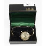 Mid 1970's rotary 9ct gold cased handwound wristwatch with date, signed silvered dial with applied