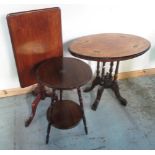 Small Victorian inlaid walnut oval table, Victorian mahogany tripod table, and an Edwardian mahogany