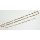 9ct yellow gold flat figaro chain link necklace, stamped 375, L51cm, and a similar bracelet,