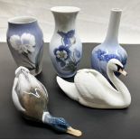 Royal Copenhagen mallard duck, stamped on the base hand painted 1934, Royal Copenhagen swan,