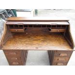 20th century serpentine roll top desk, 137cm x 115.5cm x 75.5cm