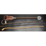 Aluminium shooting stick with padded leather seat, vintage cleaning rod, bamboo walking stick, one