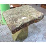 Stable style stone with square top on rustic hewn base (33cm x 29cm x 37cm)