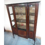 Edwardian inlaid mahogany breakfront display cabinet, with single door on cabriole legs, W107cm