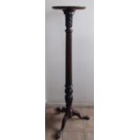 Victorian mahogany tripod torchere, on acanthus carved fluted column and three claw and ball feet,