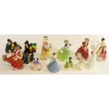 Royal Doulton porcelain figures incl. Balloon Sellers, Top of the Hill, Lesley etc (12)