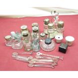 Early C20th EPNS bottle cruet, collection of ink wells including travellers ink well in black