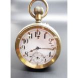 Swiss early C20th keyless wound and pin set Goliath pocket watch, white enamel dial with Arabic