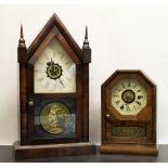 Waterbury Clock Company late C19th rosewood cased shelf clock alarm, architectural case with
