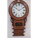 Late C19th/early C20th inlaid walnut cased drop dial wall clock, brass bezel enclosing painted 31.
