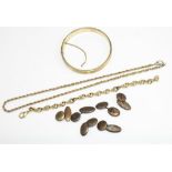 14ct gold plated curb link chain bracelet, stamped 14KGP, a 14ct gold plated rope chain necklace,