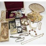 Collection of costume jewellery including an early C20th revolving cameo brooch, another similar