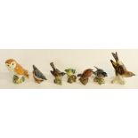 Collection of Beswick porcelain bird models incl. Chaffinch, Owl, Whitethroat etc. and a Goebel