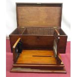 Victorian mahogany table top stereo card viewer with folding eye piece and sliding objective,