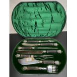 Maleham & Yeomans, Sheffield, late Victorian cased seven piece carving set, antler handles with