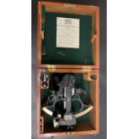 C20th H. Hughes & Son Husun sextant No. 35419, black frame with brass scale, in fitted case with two