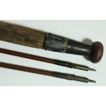 Late C19th Hardy Bros. of Alnwick two section cane fly rod with cork handle and spare top section.