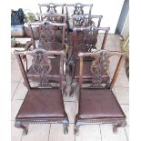 Set of eight Chippendale style mahogany dining chairs, with drop-in seats on cariole legs with