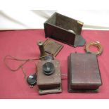 Sturdy wall mounted telephone in stained beech case with integral bell, GPO TE29-235 bell box, other
