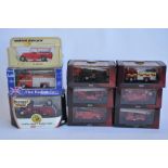 6 Atlas Editions cased 1/76 fire engine models including A Green Goddess, AEC Regent 3, Leyland