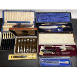 Joseph Rodgers & Co. Sheffield, cased Victorian three piece carving set with polished antler