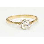 18ct yellow gold diamond solitaire ring, stamped 750, size O1/2, 2.1g