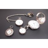 Late Victorian silver cased pedometer with white enamel dial, hinged bezel and case back London