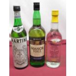 .7l de Keyzer export quality gin, 75cl bottle of Martini extra dry Vermouth, 1l bottle of Manor Hall