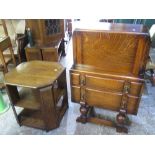 1930s Oak full front bureau above two drawers trestle base with bulbous supports(69cm x 42.5cm x