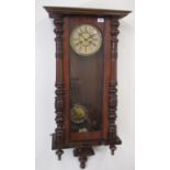 Frederich Mauthe Schwigen early C20th walnut cased Vienna style wall clock, pediment surmounted by