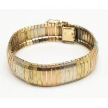 9ct gold multi tone articulated bracelet, stamped 375, L19cm, 27.9g