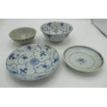 Four pieces of "The Treasure of Tek Sing", Chinese blue and white ware, a lotus pattern small